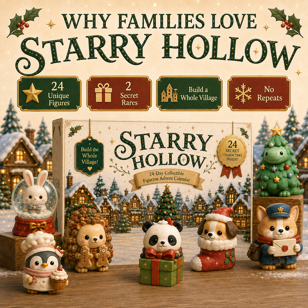 🎄 2026 NEW! Christmas Village Advent Calendar – 24 Collectible Figures Including 2 Mystery Characters ✨