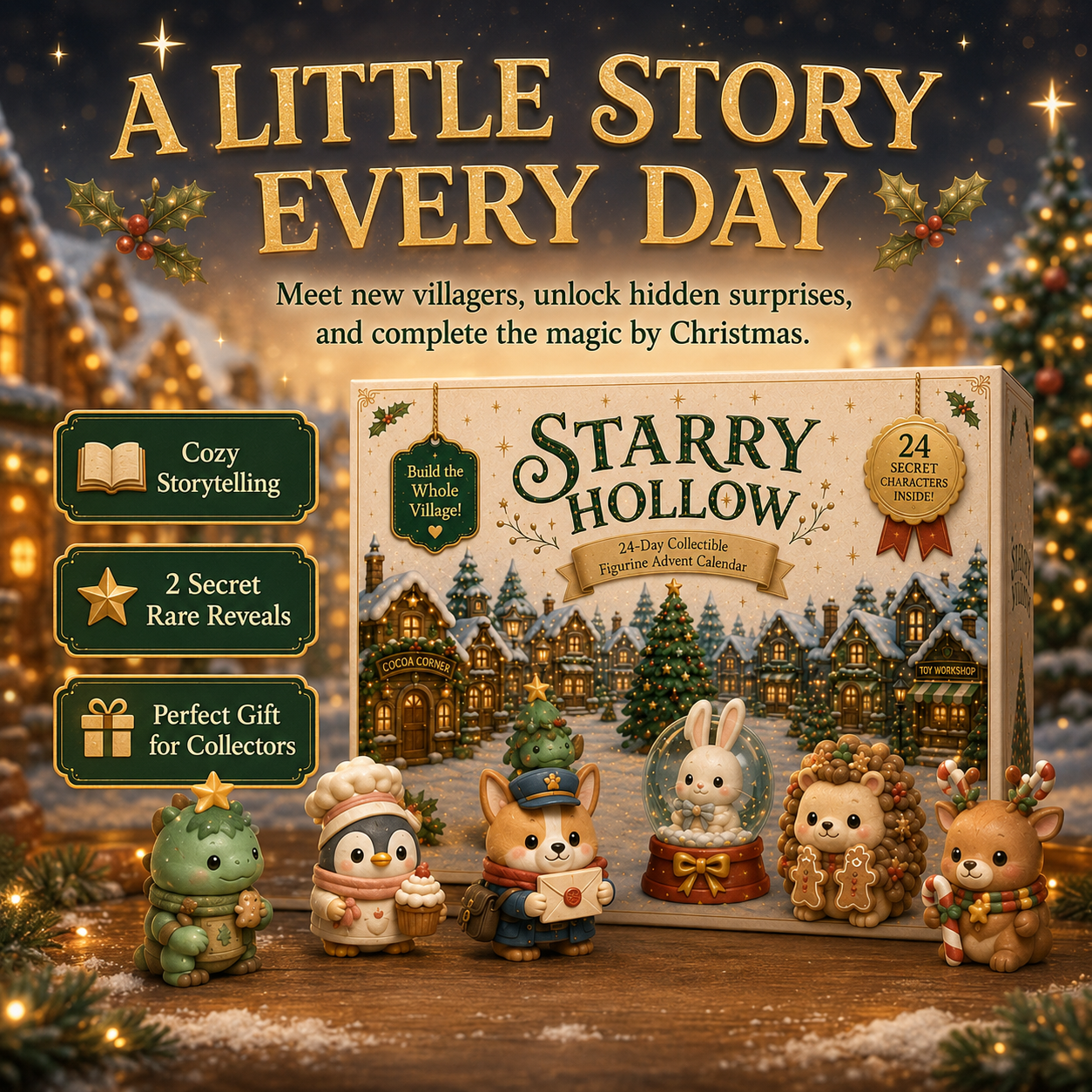 🎄 2026 NEW! Christmas Village Advent Calendar – 24 Collectible Figures Including 2 Mystery Characters ✨
