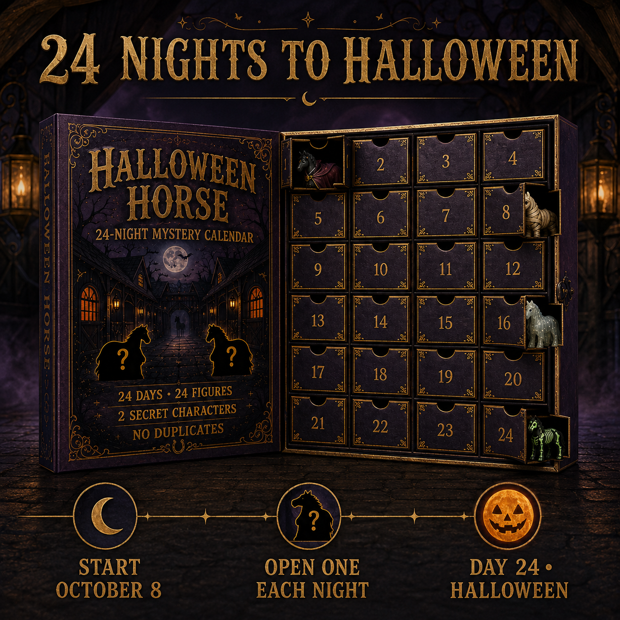🎃 2026 Halloween Horse Advent Calendar 🐴 – 24 Figures Including 2 Secret Characters 👻✨