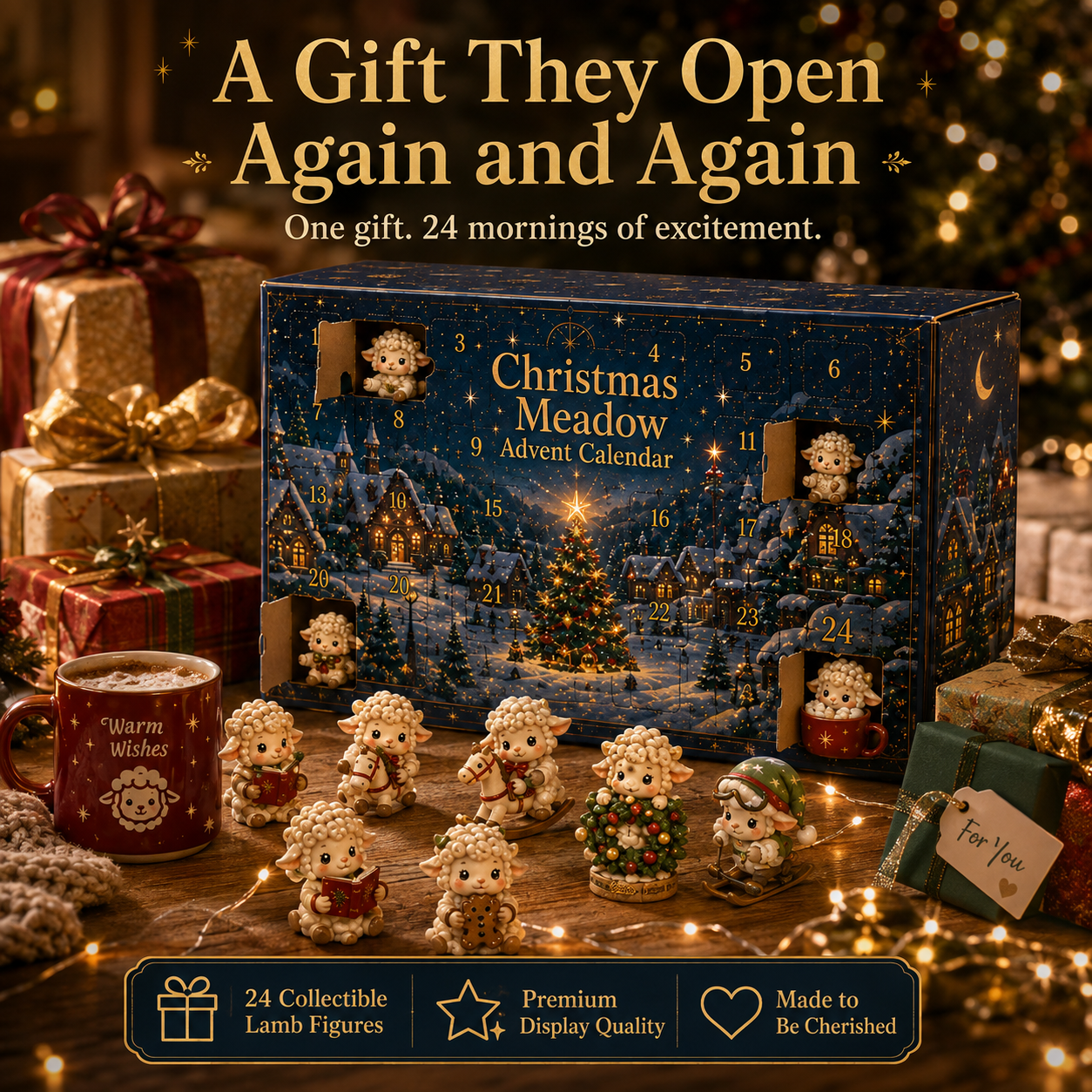 🎄 24-Day Christmas Lamb Village Advent Calendar – 22 Collectible Figures + 2 Secret Characters ✨