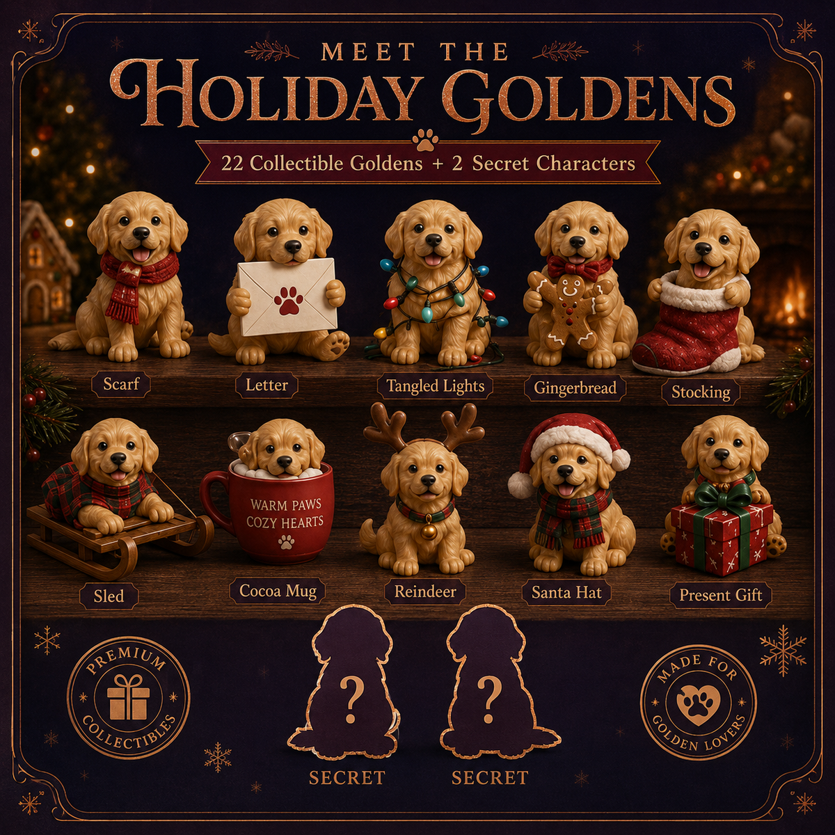 Holiday Golden Retriever collectible characters