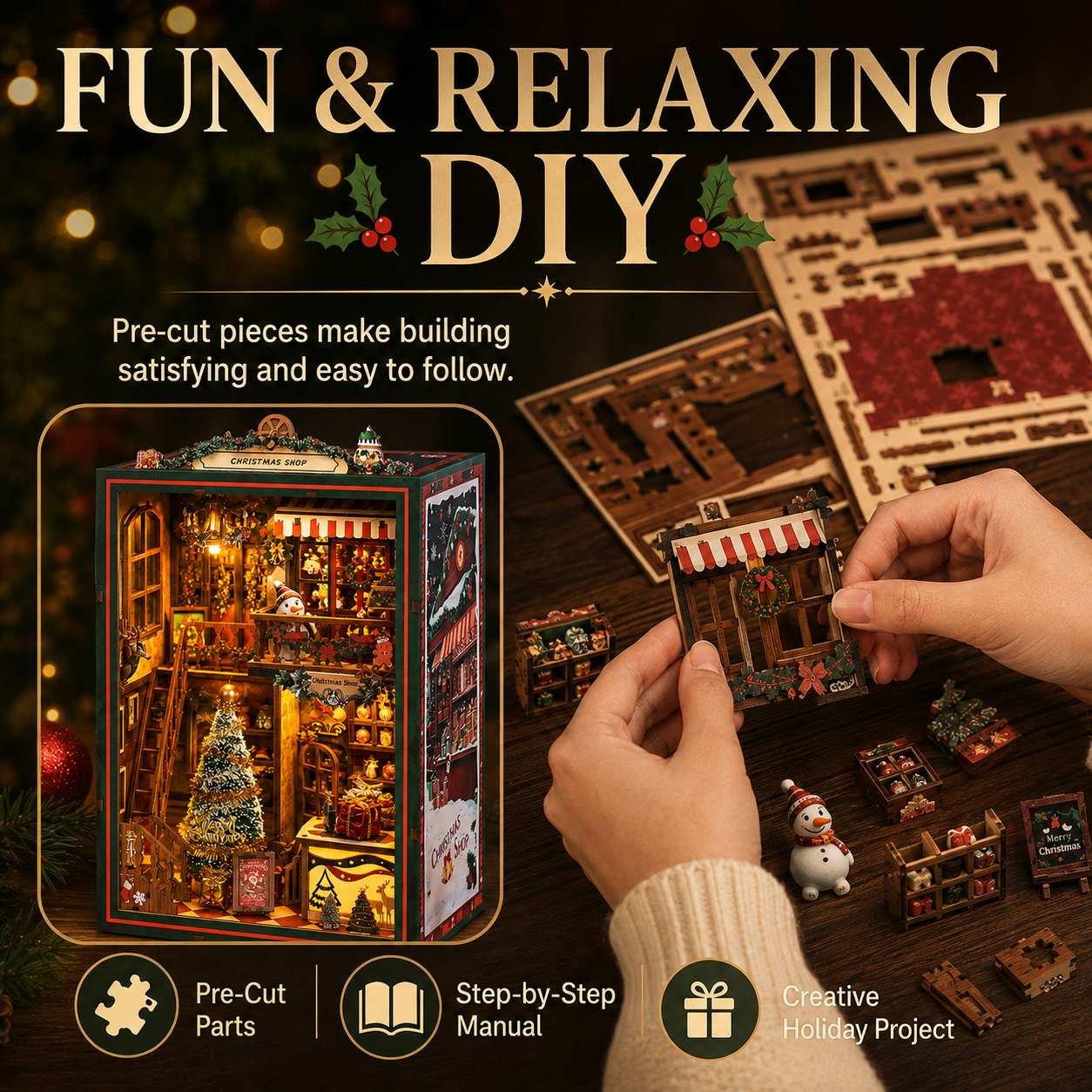 🎄 Noelwood Christmas Shop Book Nook – DIY Holiday Miniature Kit ✨