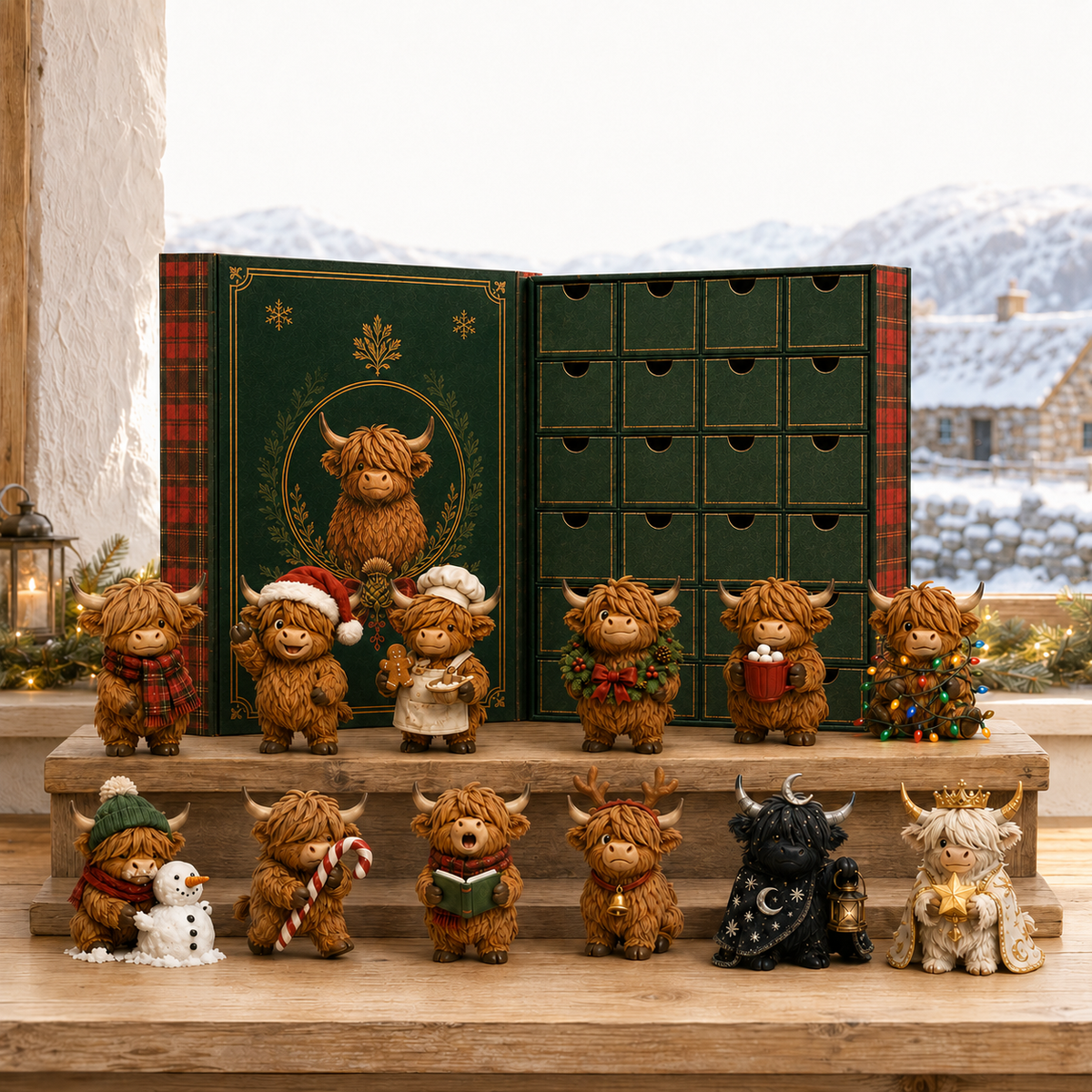 Festive Highland cow collectible characters