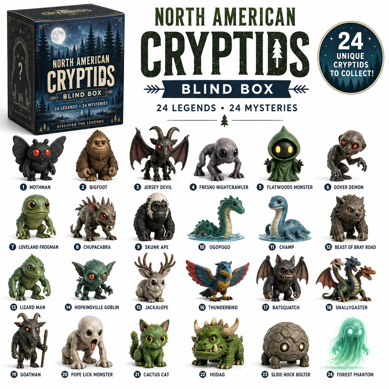 👁️North American Cryptids Blind Box – Complete 24-Piece Collection👹