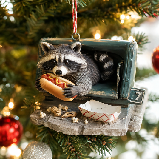 🦝🌭 Viral Ballpark Raccoon Hot Dog Heist Ornament