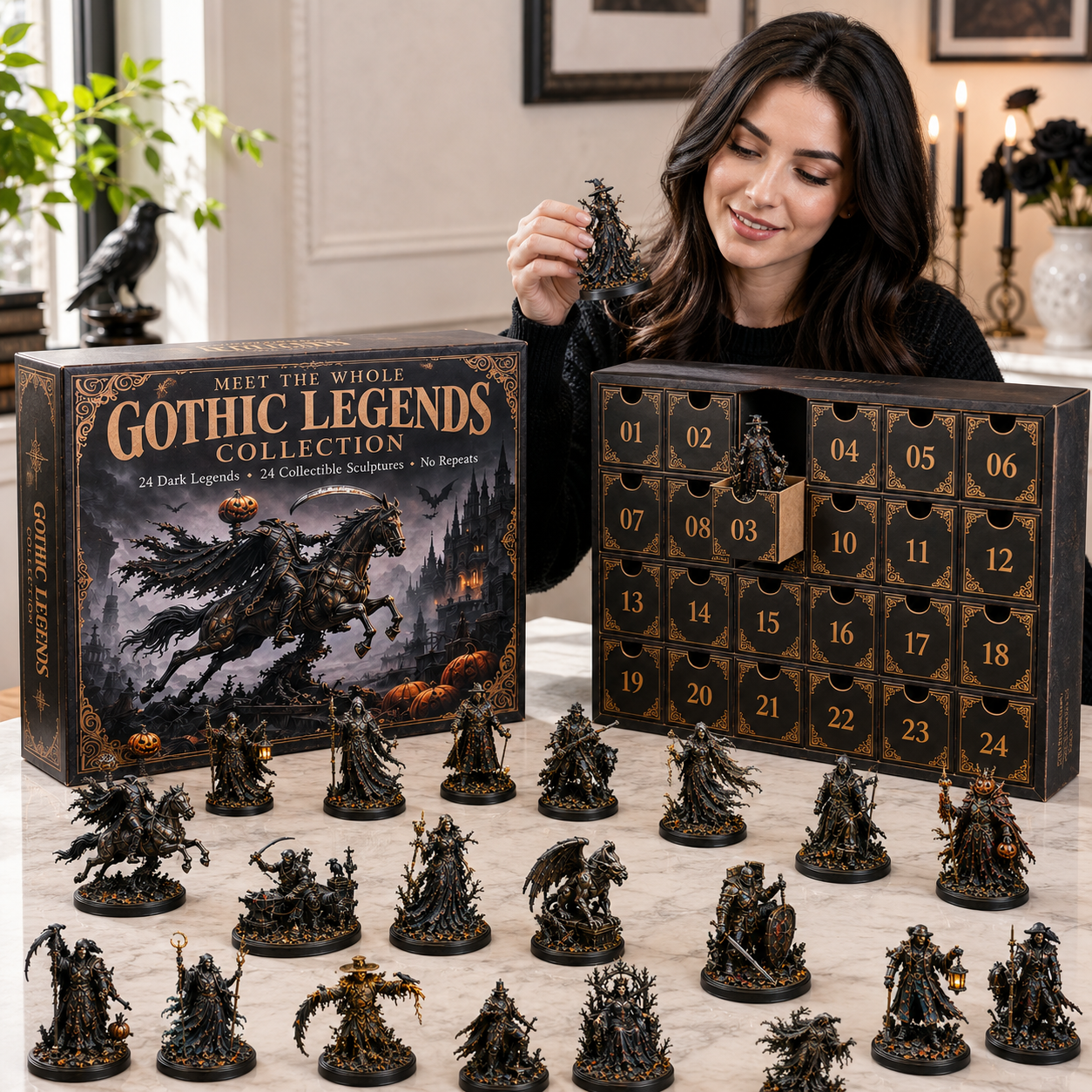 Collector opening the Gothic Legends Advent Calendar