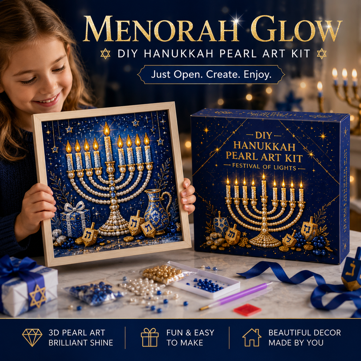 💙 DIY Hanukkah Pearl Art Kit | 8 Festive Designs🕎