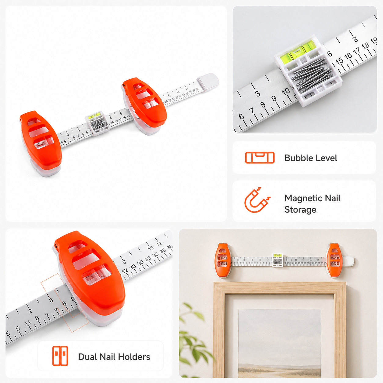 Professional Picture Hanging Tool with Level and Ruler