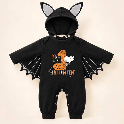 Baby My First Halloween Black Bat Costume Romper with Wing Details