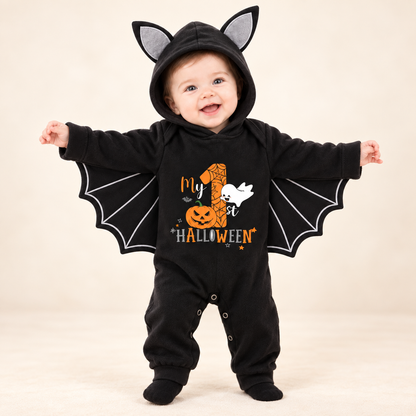 Baby My First Halloween Black Bat Costume Romper with Wing Details