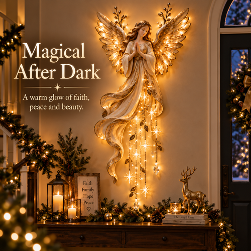 👼Guardian Angel Starfall Cascade™ – Lighted Faith & Blessing Christmas Wall Decor✨