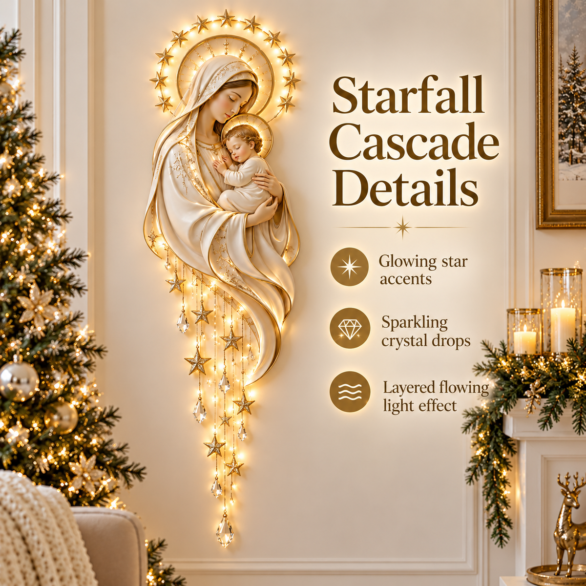 ✨ Crown of Stars Madonna & Child Lighted Wall Decor – Heavenly Faith-Inspired Christmas Accent