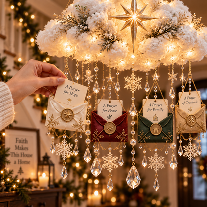 Blessing From Above™ — Lighted Christmas Prayer Cloud with Blessing Envelopes & Crystal Snowflakes
