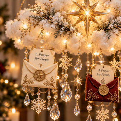 Blessing From Above™ — Lighted Christmas Prayer Cloud with Blessing Envelopes & Crystal Snowflakes