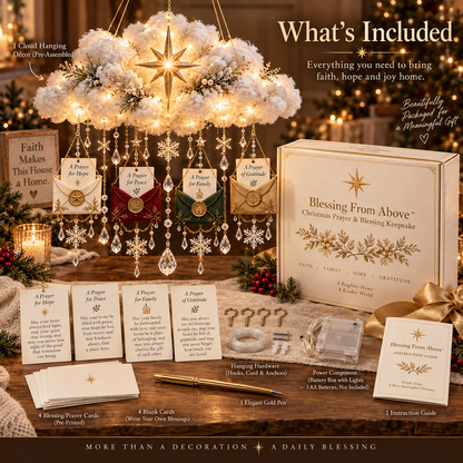 Blessing From Above™ — Lighted Christmas Prayer Cloud with Blessing Envelopes & Crystal Snowflakes