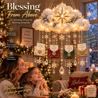 Blessing From Above™ — Lighted Christmas Prayer Cloud with Blessing Envelopes & Crystal Snowflakes