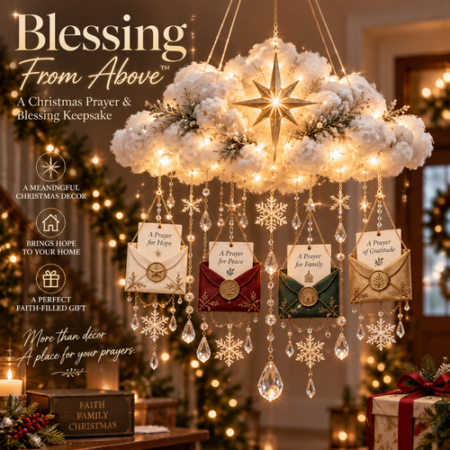 Blessing From Above™ — Lighted Christmas Prayer Cloud with Blessing Envelopes & Crystal Snowflakes