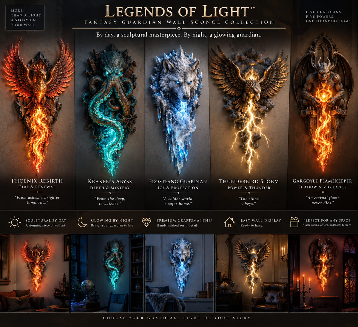 Legends of Light™ Fantasy Guardian Wall Sconce Collection