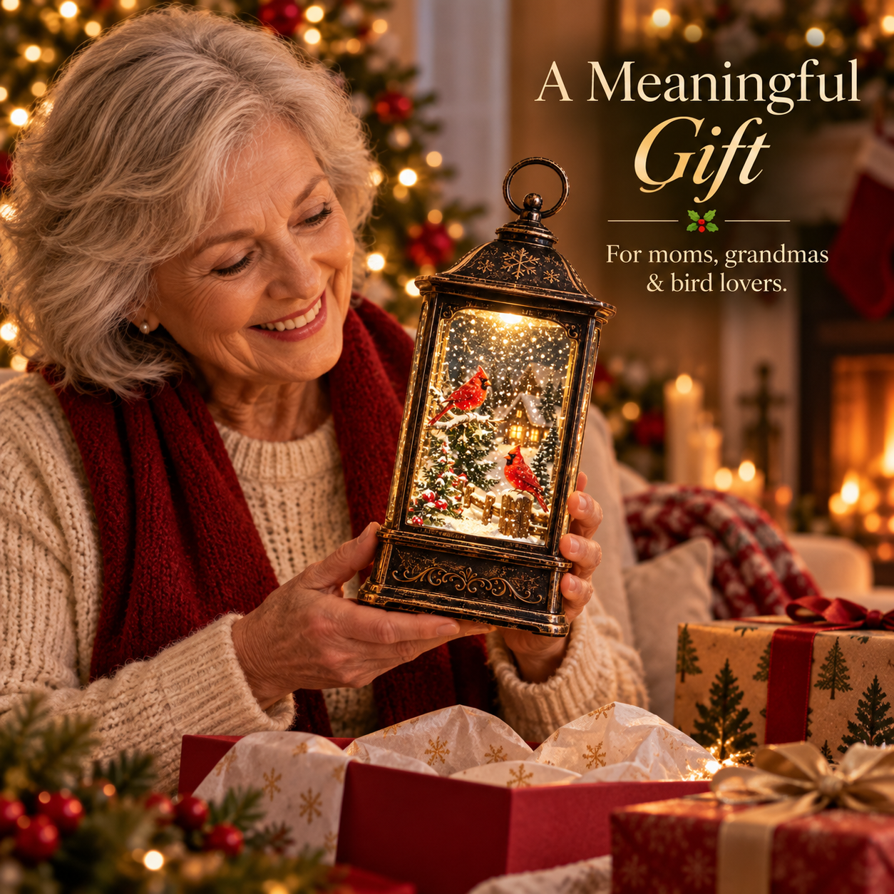 Cardinal Winter Snowing Lantern Christmas gift