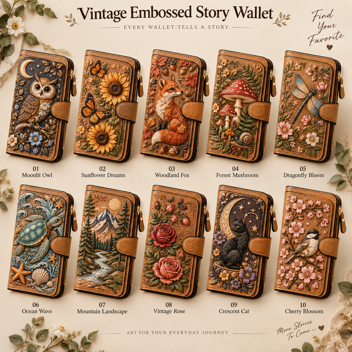 ✨ Vintage Embossed Art Wallet – Choose Your Favorite Design