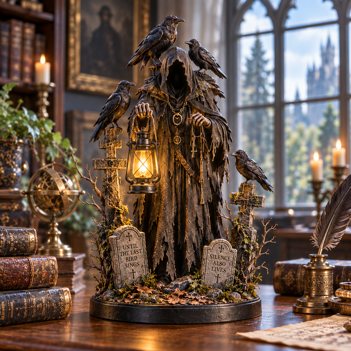 🐦‍⬛ Keeper of the Last Light™ | Lighted Raven Guardian Gothic Statue