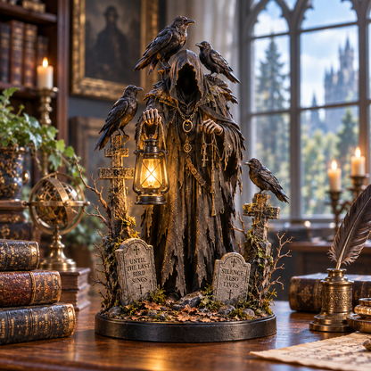 🐦‍⬛ Keeper of the Last Light™ | Lighted Raven Guardian Gothic Statue
