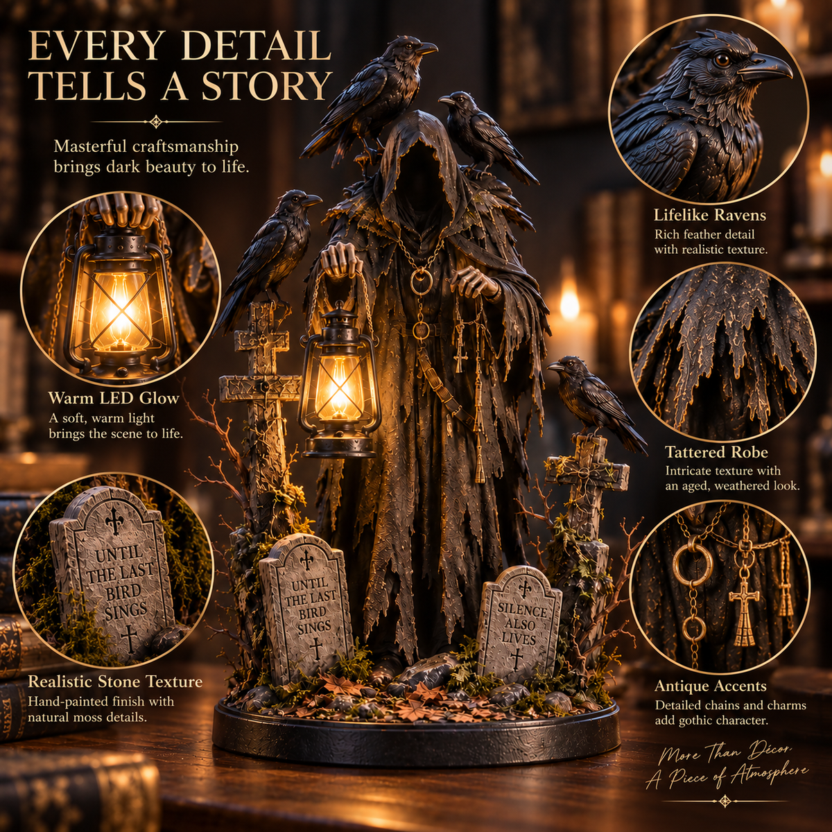 🐦‍⬛ Keeper of the Last Light™ | Lighted Raven Guardian Gothic Statue