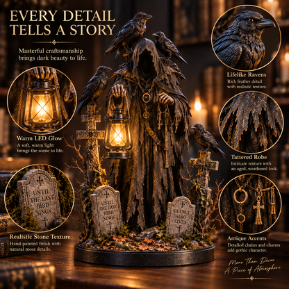 🐦‍⬛ Keeper of the Last Light™ | Lighted Raven Guardian Gothic Statue