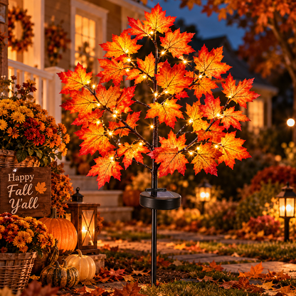 Solar Maple Leaf & Pumpkin Tree Lights – Fall Yard Decor 🍁🎃