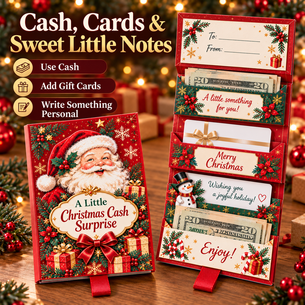 🎄 Christmas Cash Reveal Booklet – Pull-Tab Money & Gift Card Holder