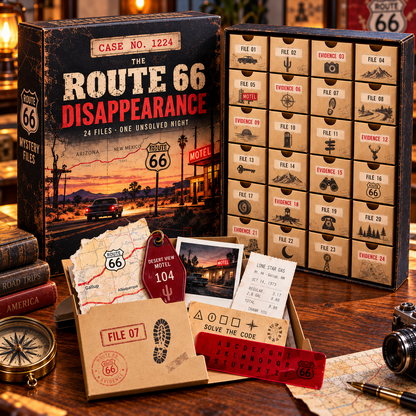 🔎 The Route 66 Disappearance – 24 Days of Mystery Files, Clues & Codes