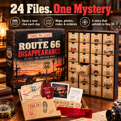 🔎 The Route 66 Disappearance – 24 Days of Mystery Files, Clues & Codes
