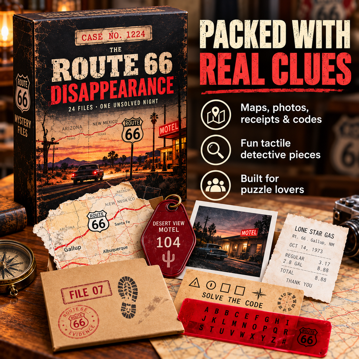 🔎 The Route 66 Disappearance – 24 Days of Mystery Files, Clues & Codes