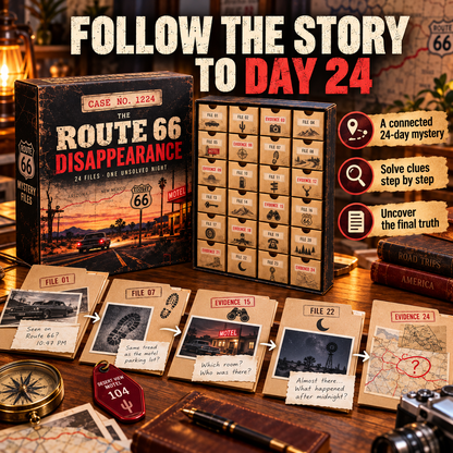 🔎 The Route 66 Disappearance – 24 Days of Mystery Files, Clues & Codes
