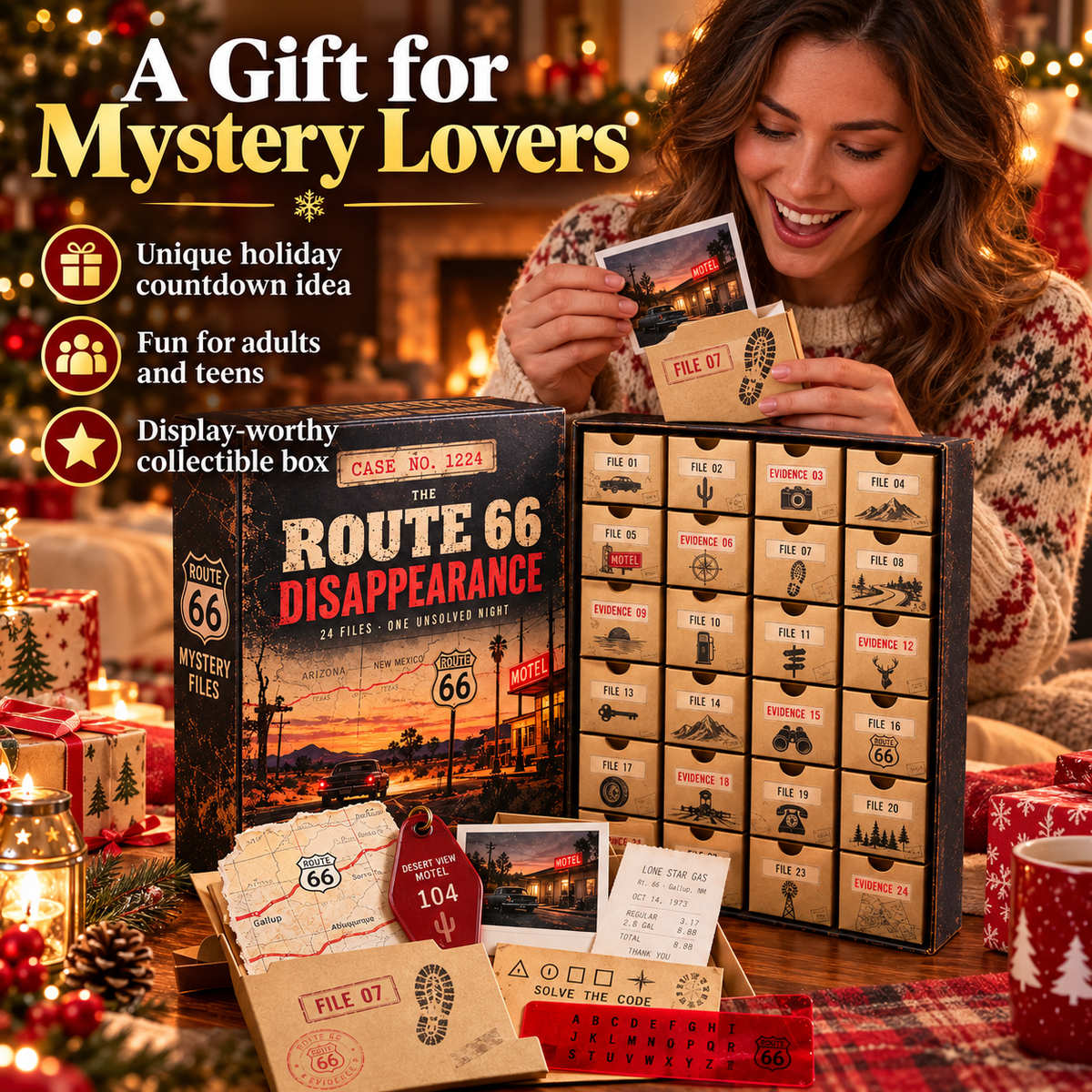 🔎 The Route 66 Disappearance – 24 Days of Mystery Files, Clues & Codes