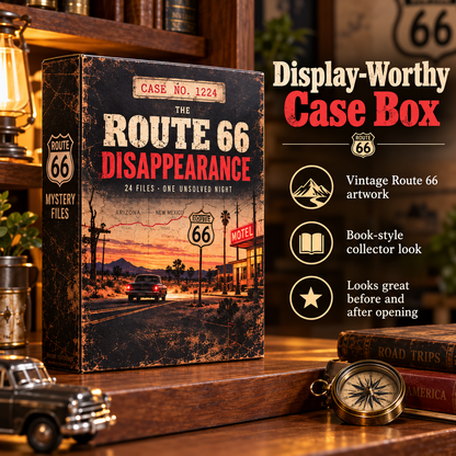 🔎 The Route 66 Disappearance – 24 Days of Mystery Files, Clues & Codes