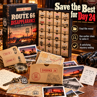 🔎 The Route 66 Disappearance – 24 Days of Mystery Files, Clues & Codes