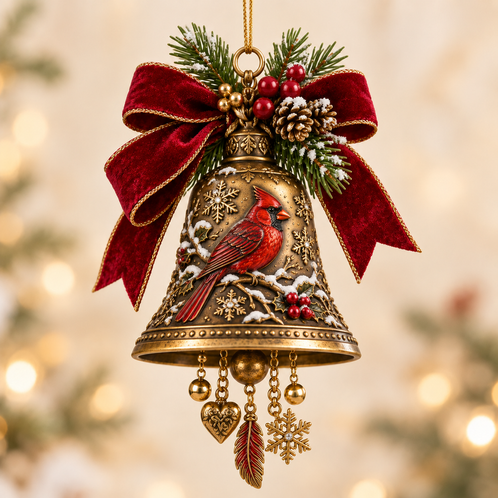 Cardinal Memory Christmas Tree Bell Ornament