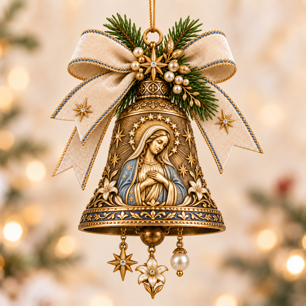 Crown of Stars Madonna Christmas Bell Ornament