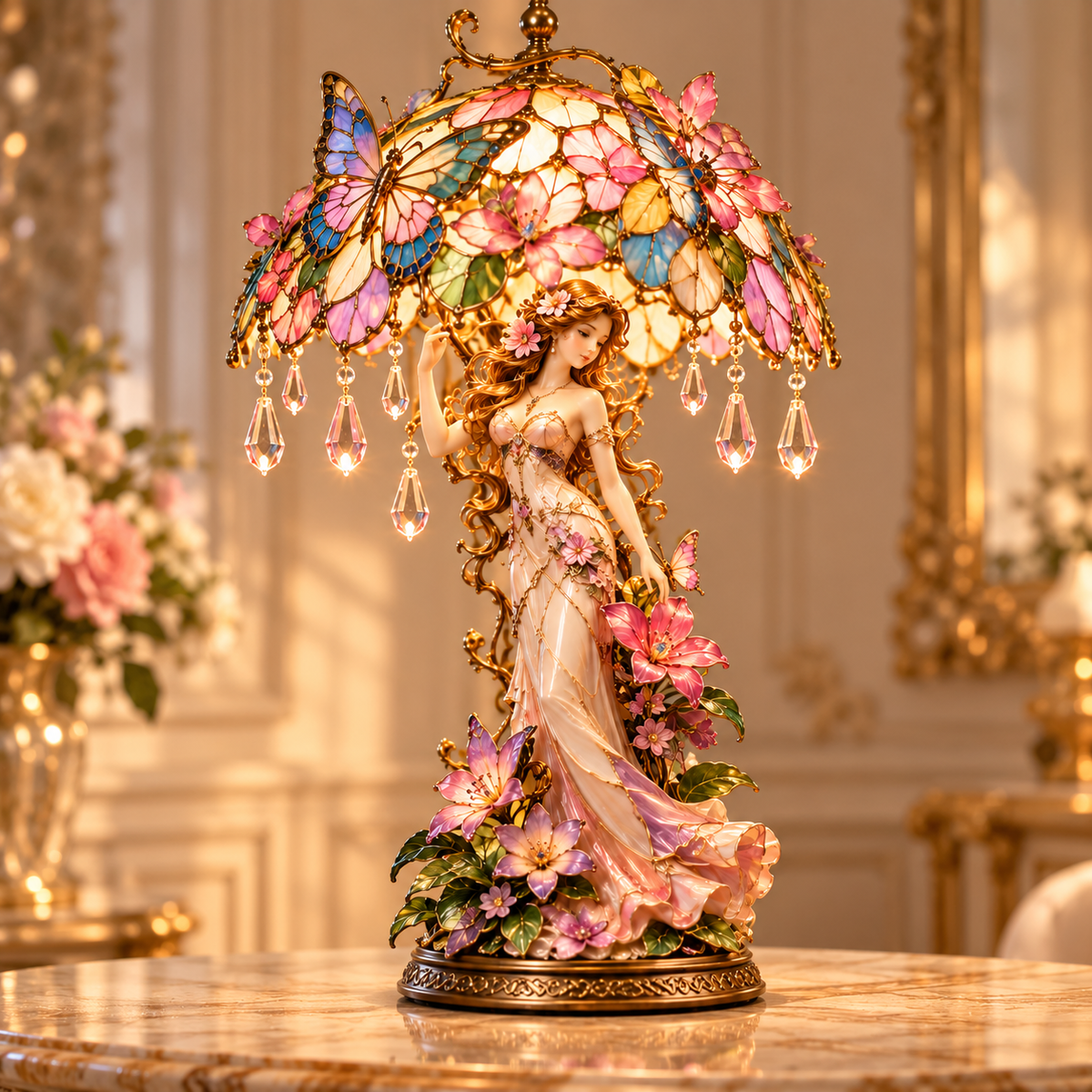 🦋✨ Enchanted Butterfly Garden Lady Lamp – Illuminated Floral Sculpture 🌸💡
