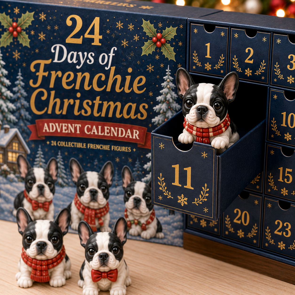 24 Days of Frenchie Christmas Advent Calendar – 24 Unique French Bulldog Collectible Figures