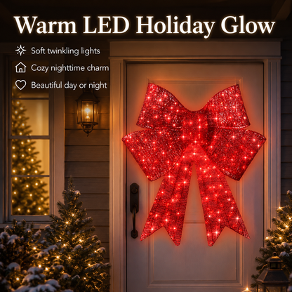 🎀✨ Pre-Lit Christmas Bow — Lighted Door & Window Holiday Decor