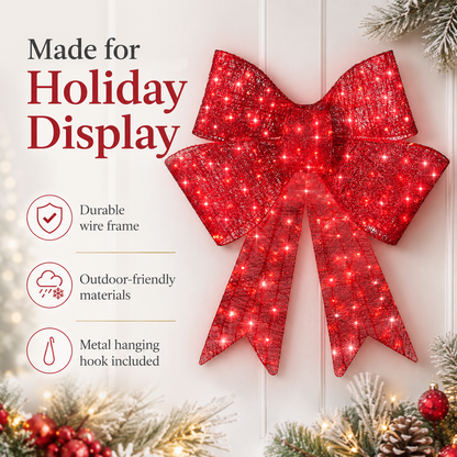 🎀✨ Pre-Lit Christmas Bow — Lighted Door & Window Holiday Decor