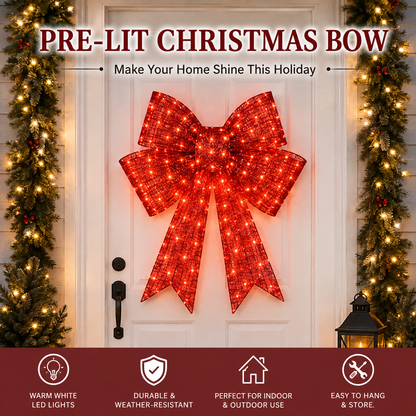 🎀✨ Pre-Lit Christmas Bow — Lighted Door & Window Holiday Decor