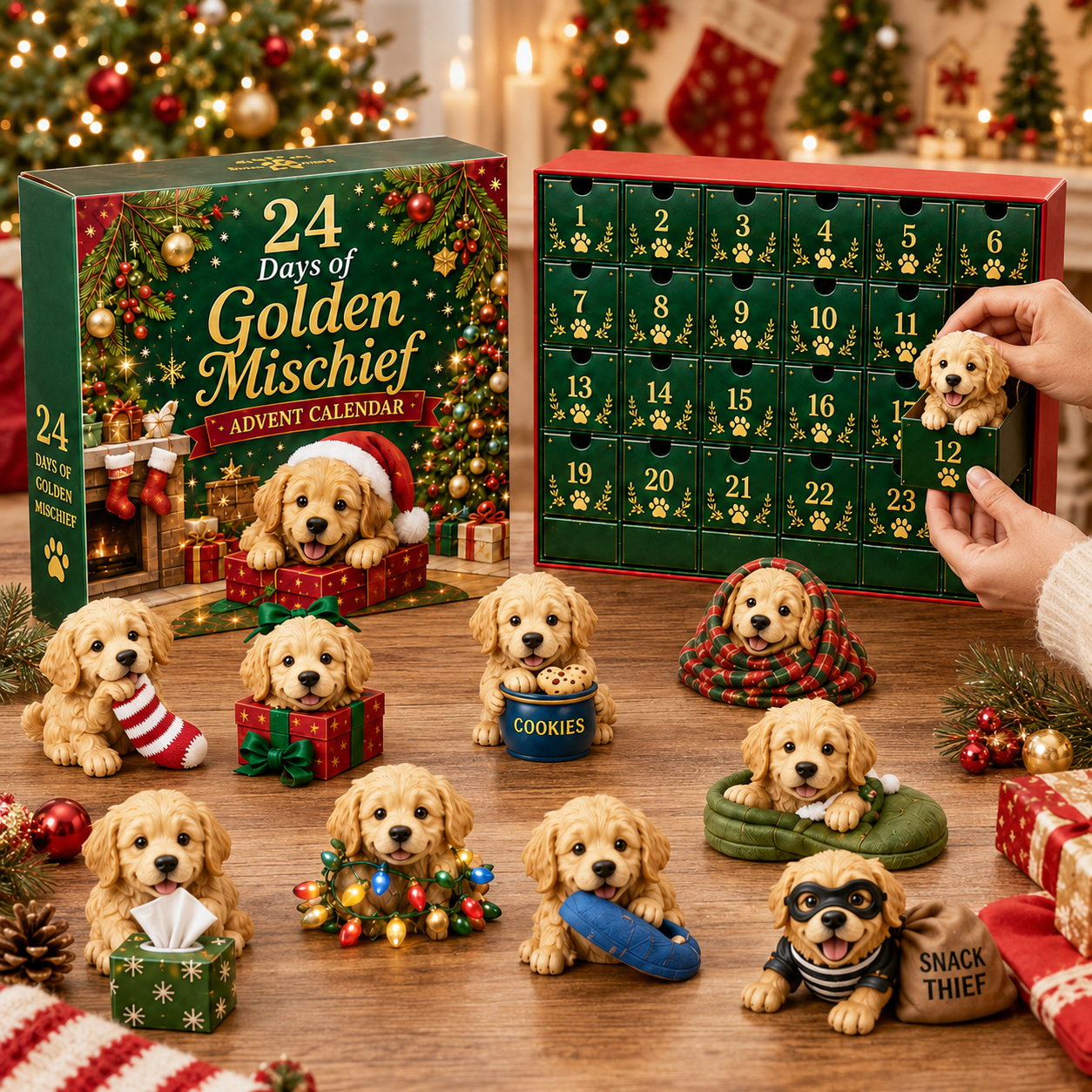 Opening a Golden Mischief Advent Calendar drawer