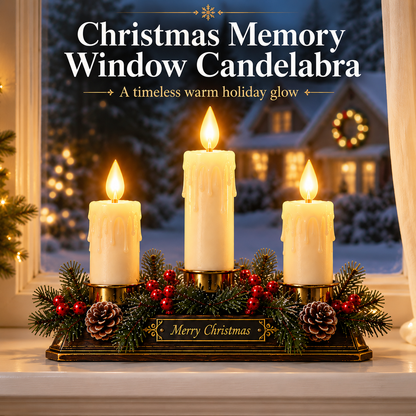 🕯️ Christmas Memory Window Candelabra – 3-Light LED Holiday Decor