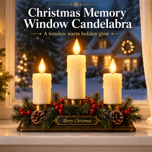 🕯️ Christmas Memory Window Candelabra – 3-Light LED Holiday Decor