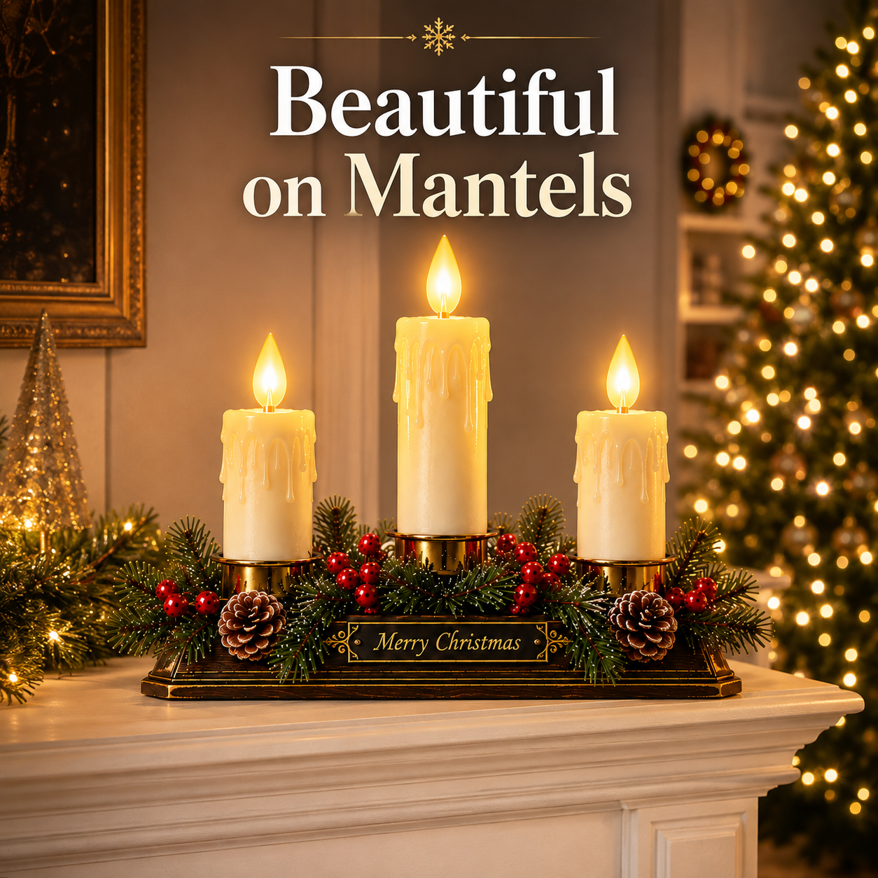 🕯️ Christmas Memory Window Candelabra – 3-Light LED Holiday Decor