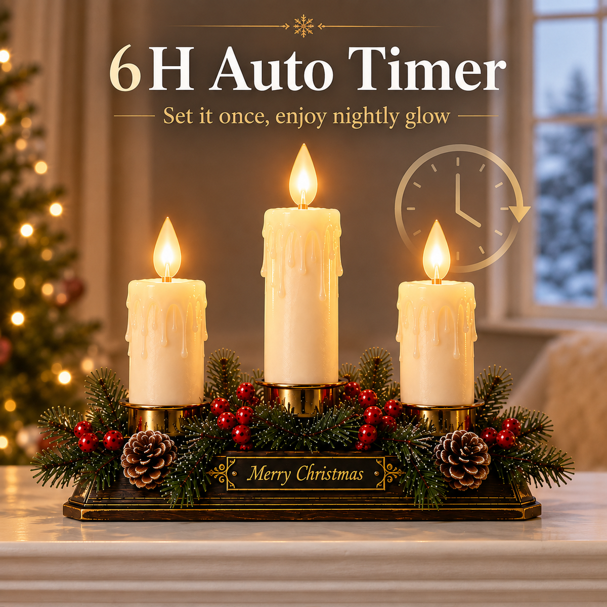 🕯️ Christmas Memory Window Candelabra – 3-Light LED Holiday Decor