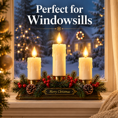 🕯️ Christmas Memory Window Candelabra – 3-Light LED Holiday Decor